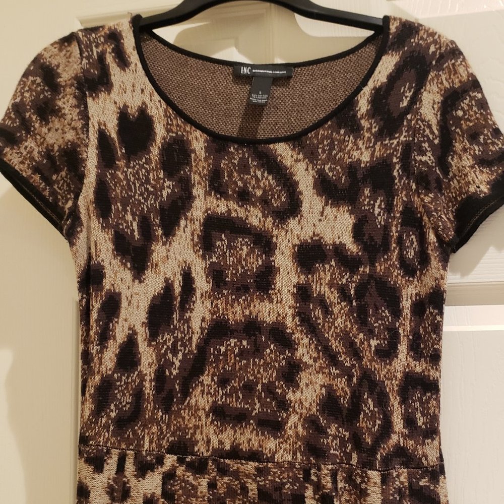 INC International Concepts Leopard Short Sleeve Midi Knit Sweater Dress-Size S - Picture 3 of 10